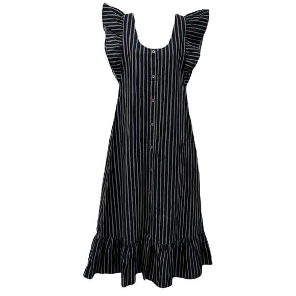Vintage Marimekko Striped Pinafore Apron Reversible Maxi Dress - Picture 7 of 9